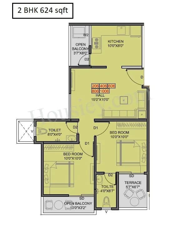 Unit plan - 624 sq.ft.
