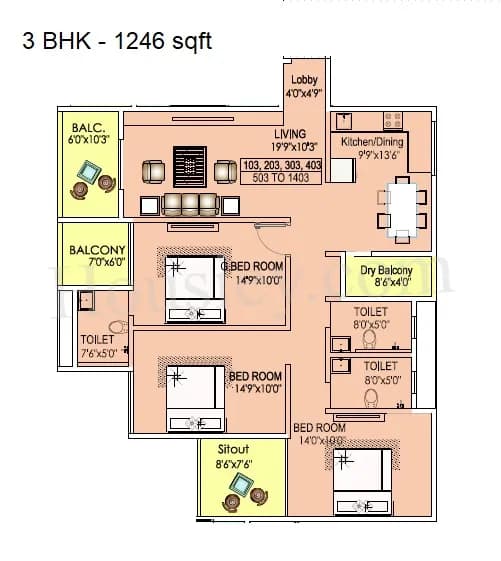 Unit plan - 1246 sq.ft.