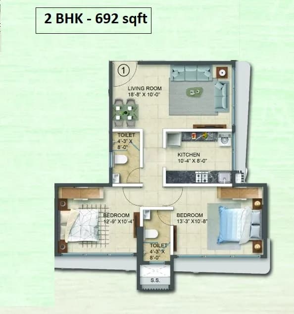 Unit plan - 692 sq.ft.