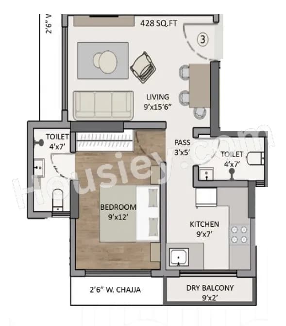 Unit plan - 428 sq.ft.