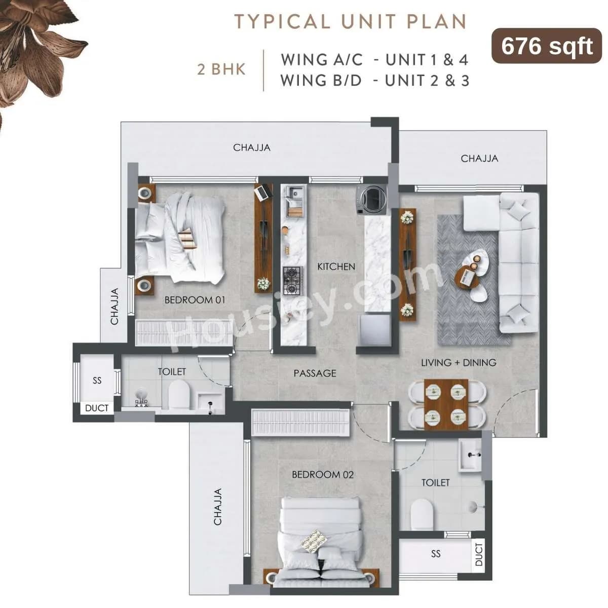 Unit plan - 676 sq.ft.