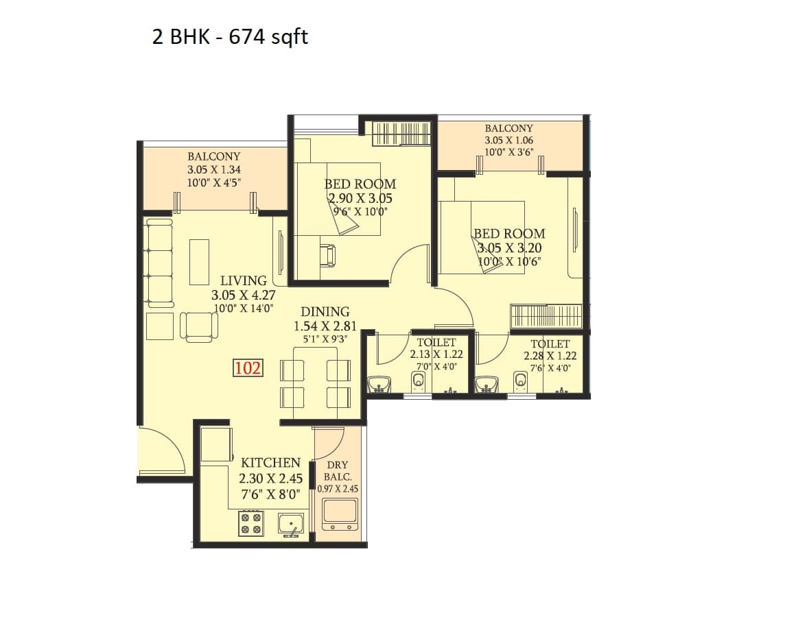 Unit plan - 674 sq.ft.