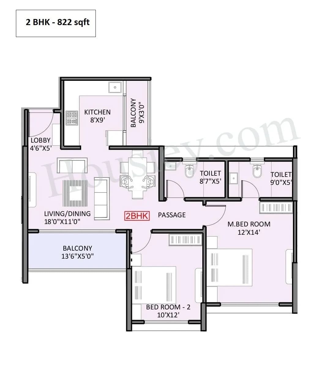 Unit plan - 822 sq.ft.