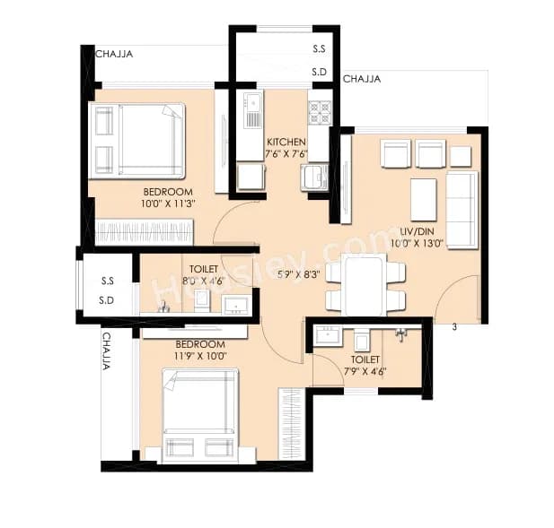 Unit plan - 566 sq.ft.