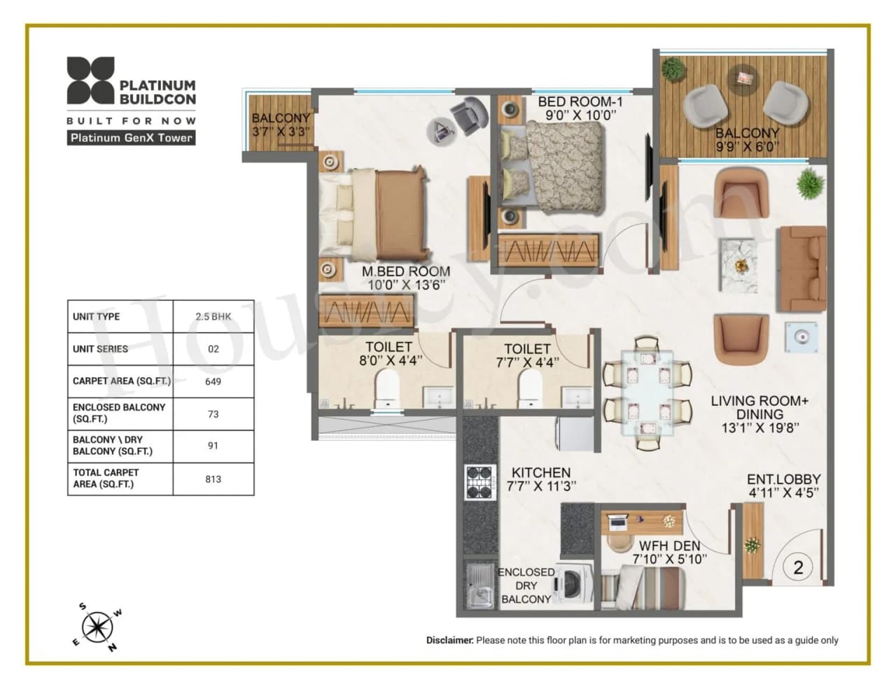 Unit plan - 813 sq.ft.