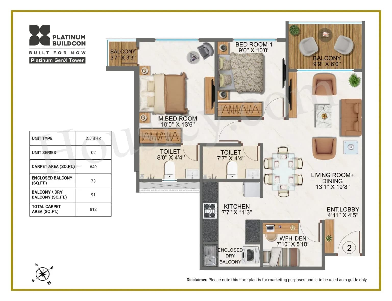 Unit plan - 813 sq.ft.