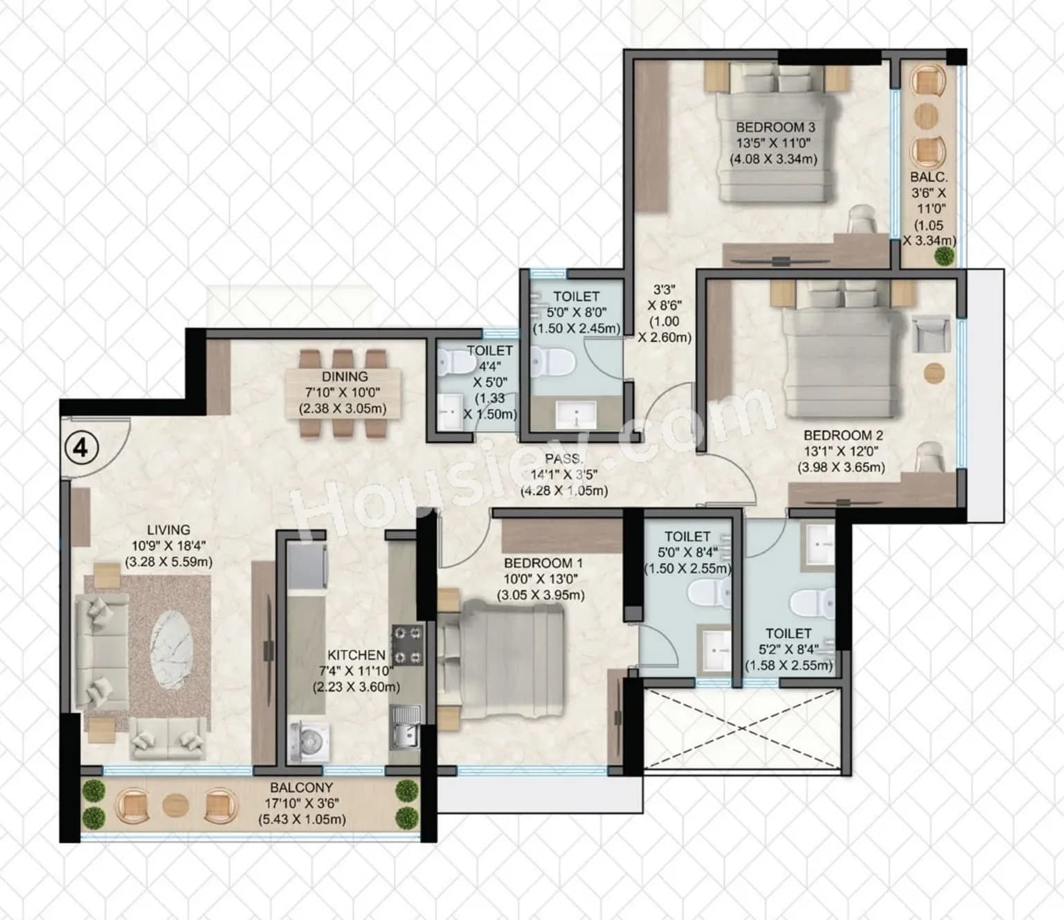Unit plan - 1200 sq.ft.