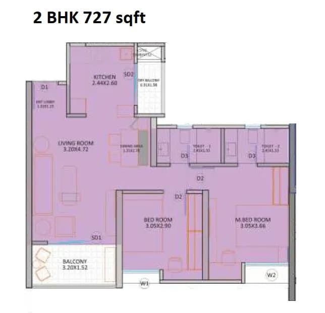Unit plan - 727 sq.ft.