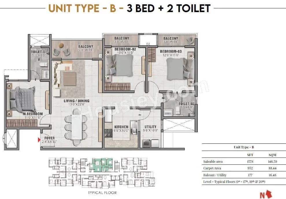 Unit plan - 952 sq.ft.