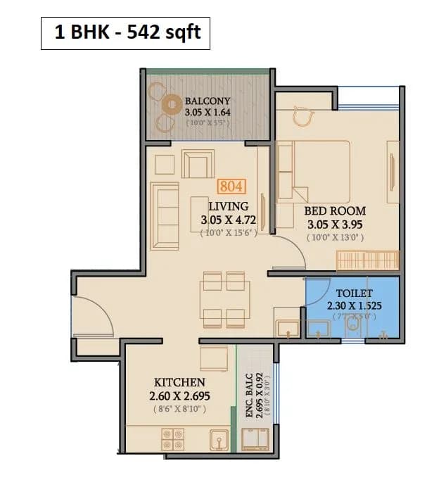 Unit plan - 542 sq.ft.