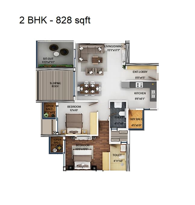 Unit plan - 827 sq.ft.