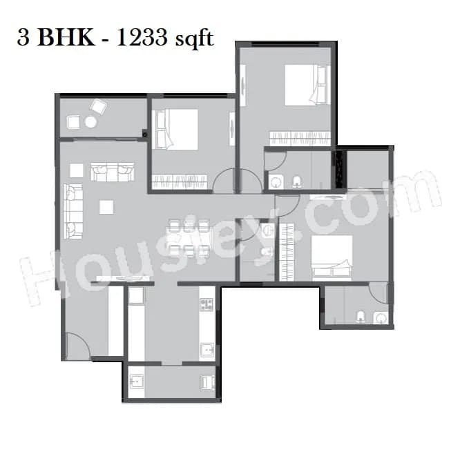 Unit plan - 1233 sq.ft.