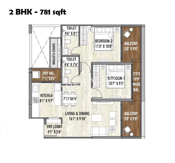Unit plan - 781 sq.ft.