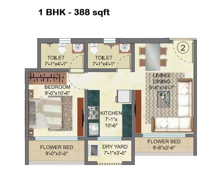 Unit plan - 388 sq.ft.