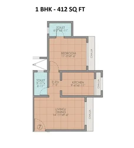 Unit plan - 412 sq.ft.
