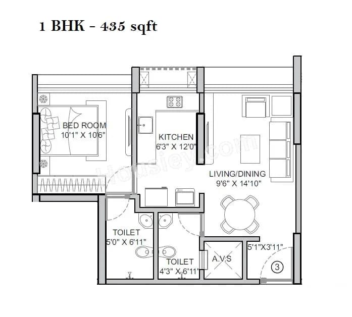 Unit plan - 435 sq.ft.