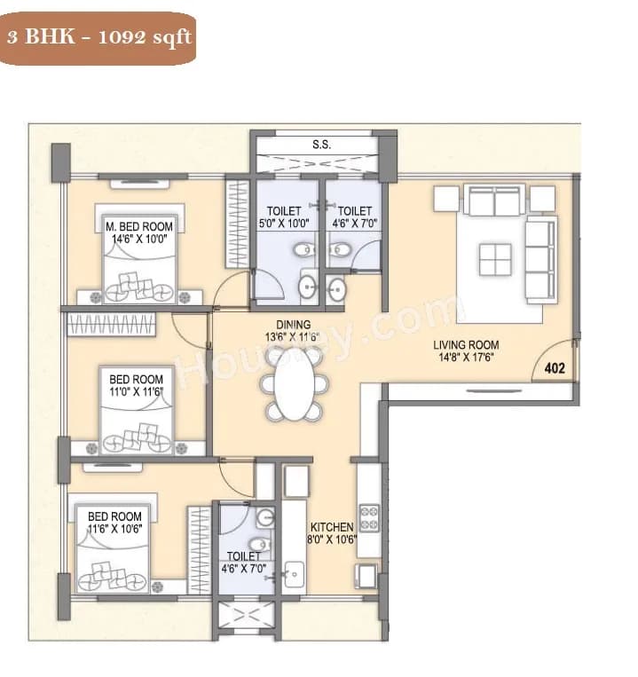 Unit plan - 1092 sq.ft.