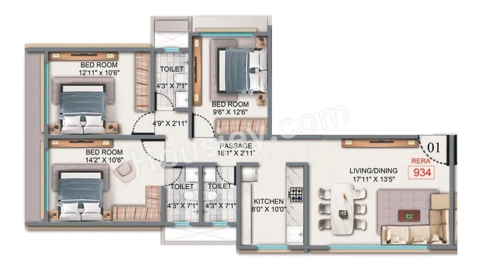 Unit plan - 934 sq.ft.