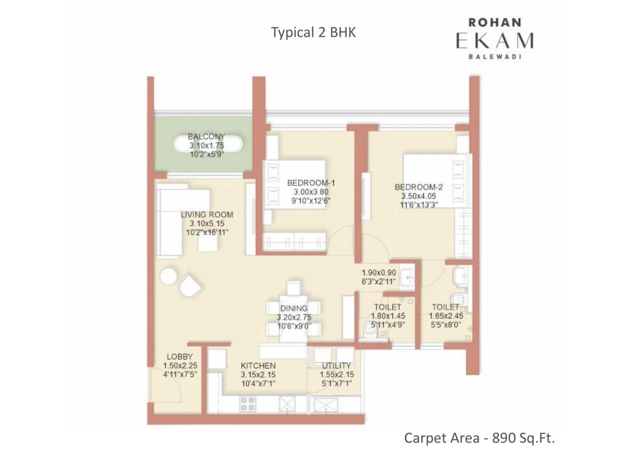 Unit plan - 890 sq.ft.