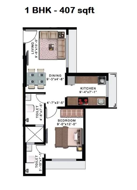 Unit plan - 407 sq.ft.