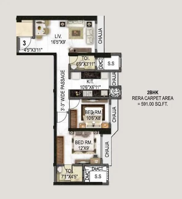 Unit plan - 591 sq.ft.
