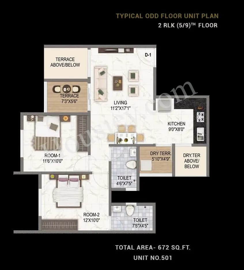 Unit plan - 672 sq.ft.