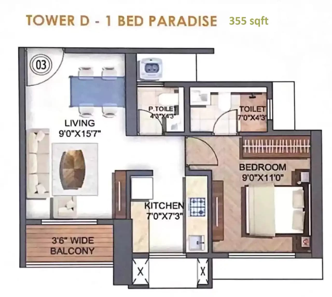 Unit plan - 355 sq.ft.