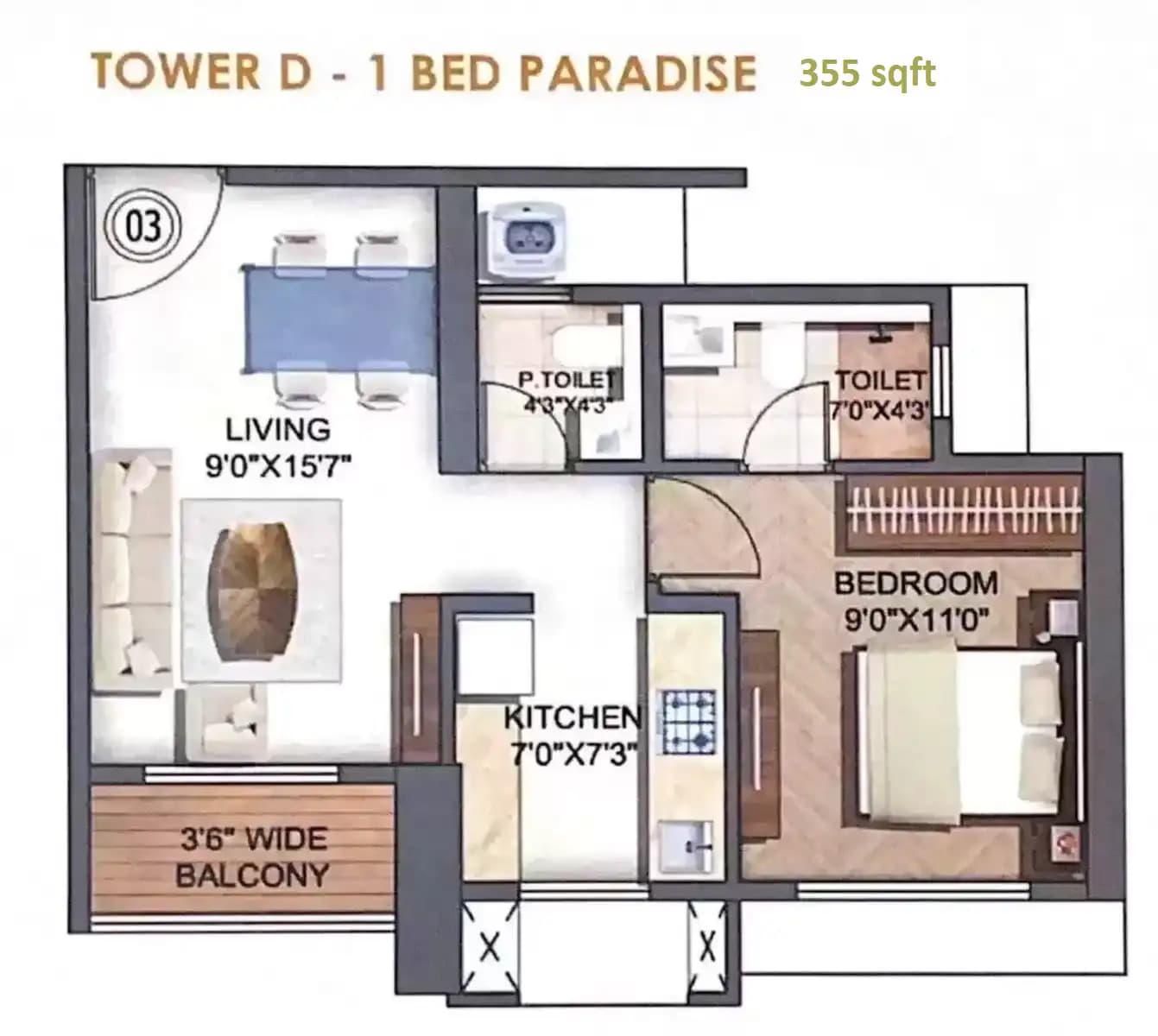 Unit plan - 355 sq.ft.