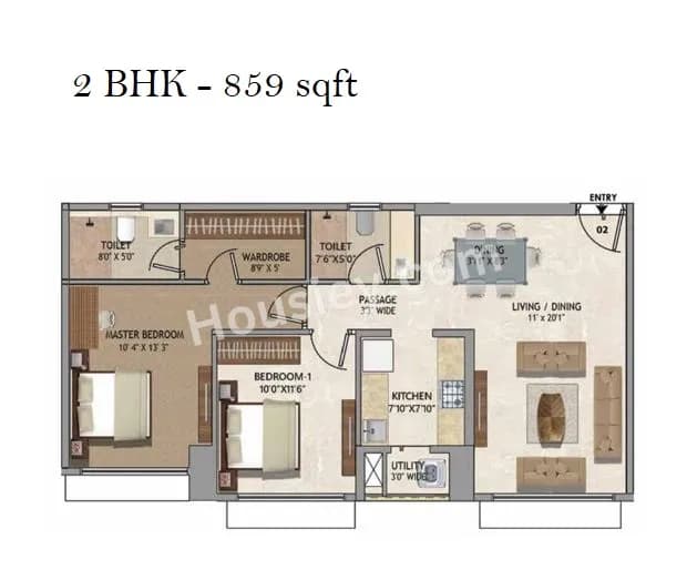 Unit plan - 859 sq.ft.