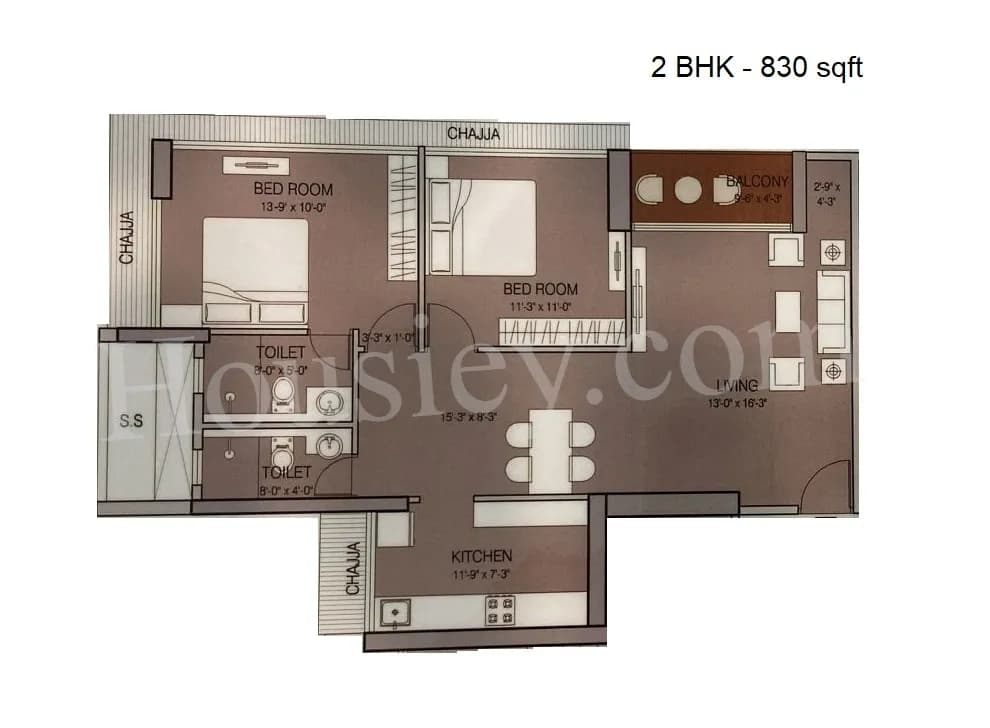 Unit plan - 830 sq.ft.
