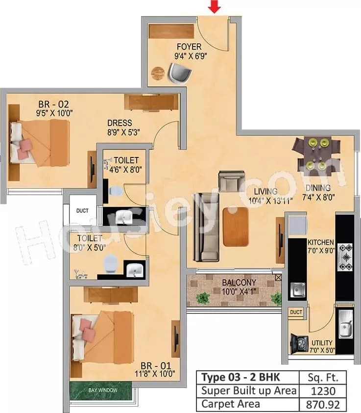 Unit plan - 870 sq.ft.