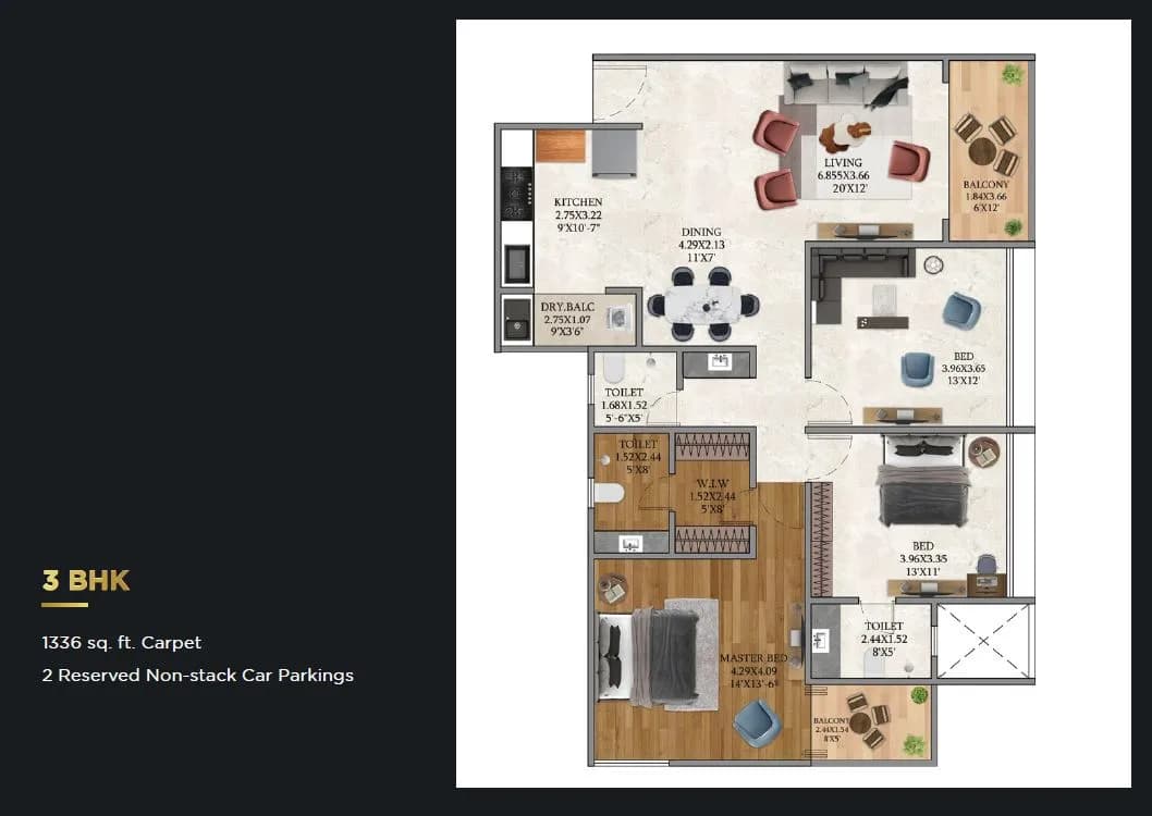 Unit plan - 1336 sq.ft.