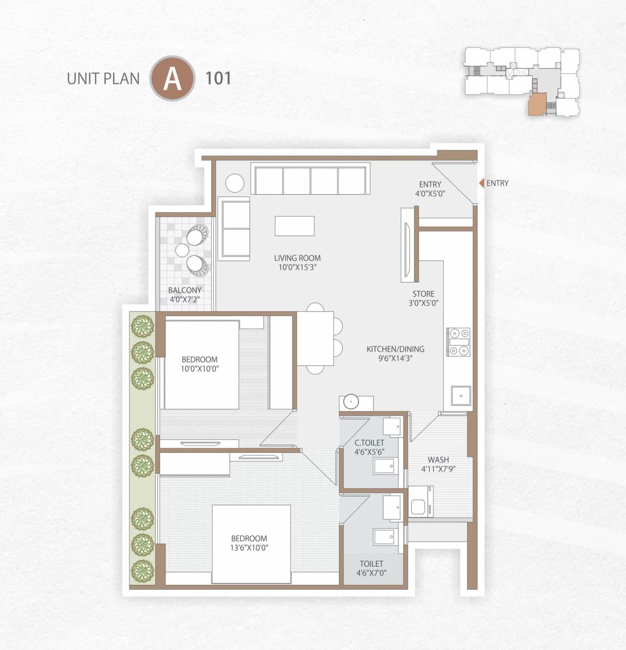 Unit plan - 943 sq.ft.