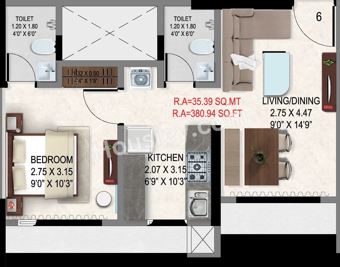 Unit plan - 380 sq.ft.