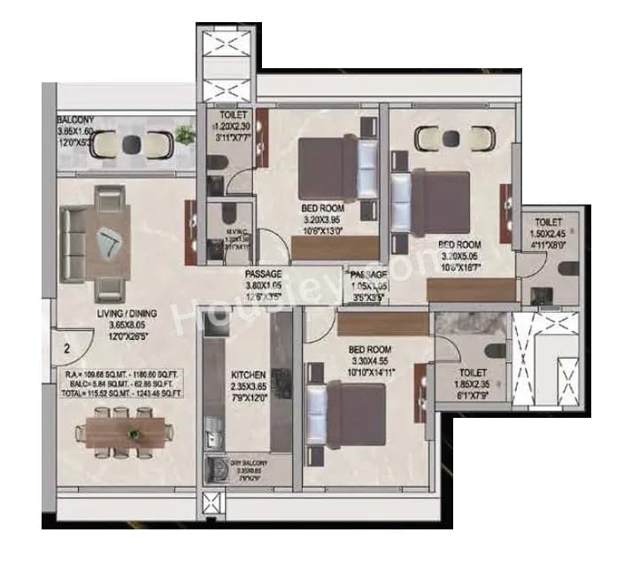 Unit plan - 1244 sq.ft.