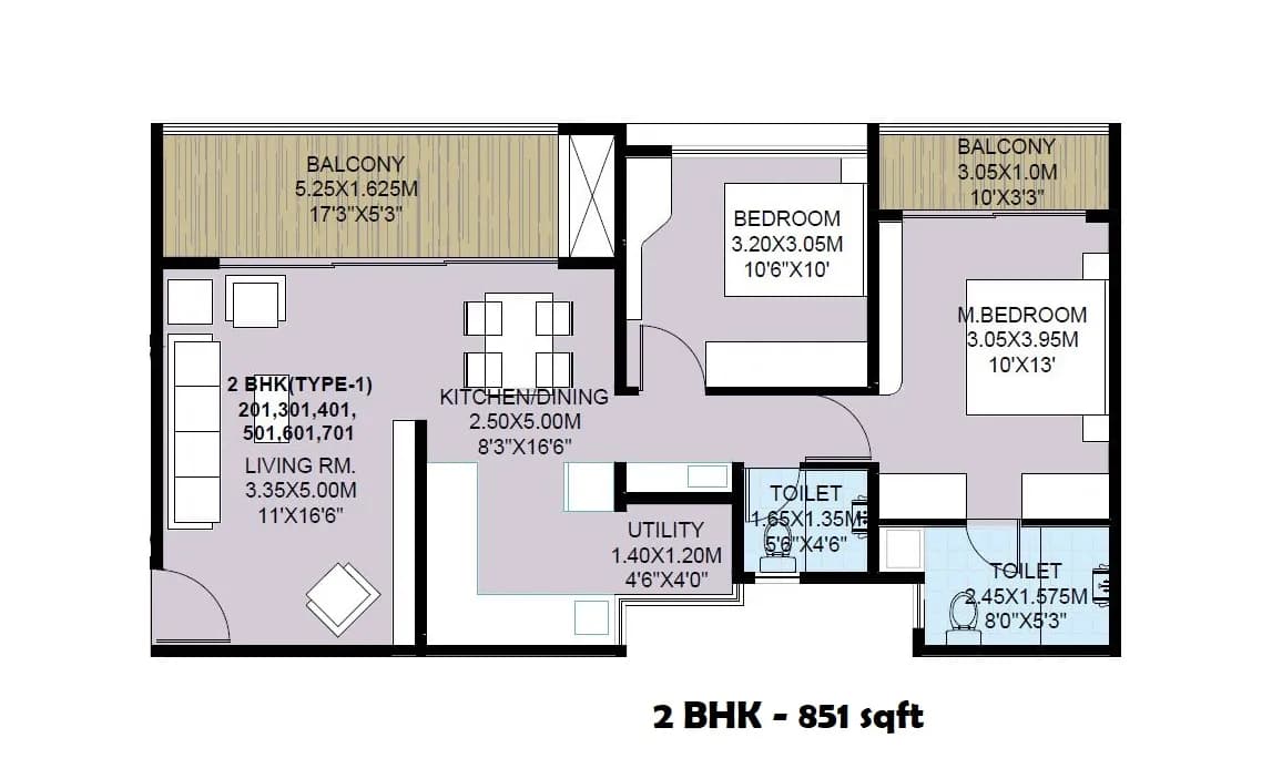 Unit plan - 851 sq.ft.