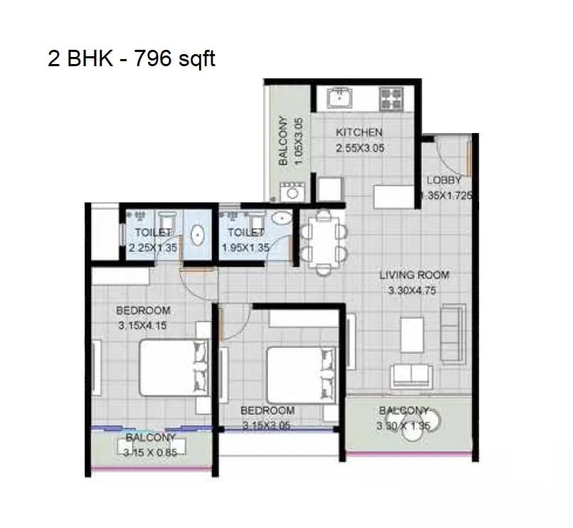 Unit plan - 796 sq.ft.