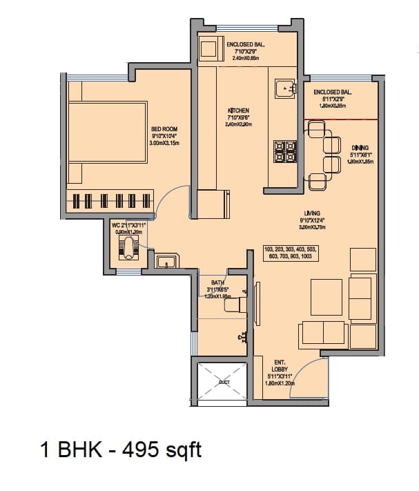 Unit plan - 495 sq.ft.