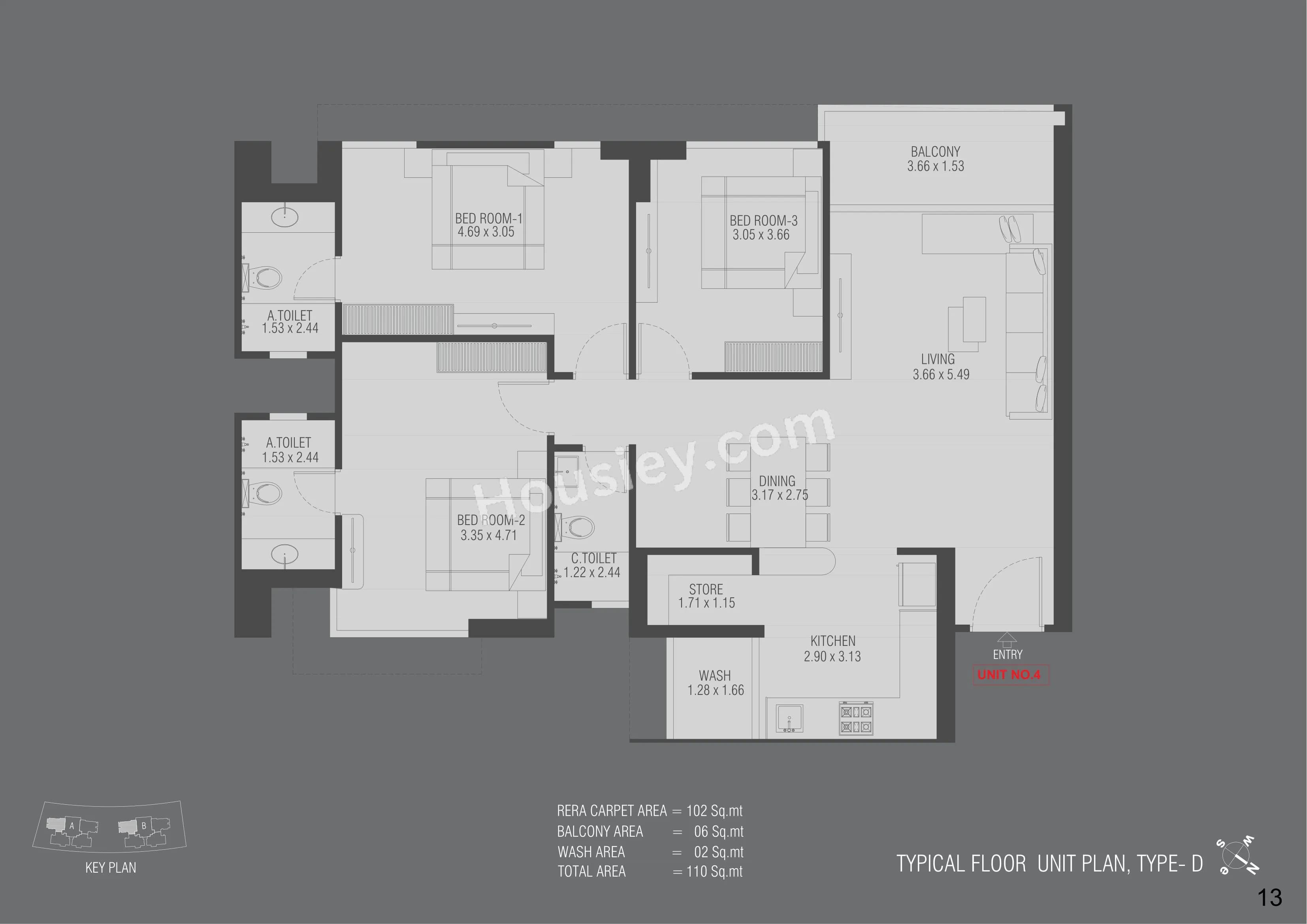 Unit plan - 1200 sq.ft.