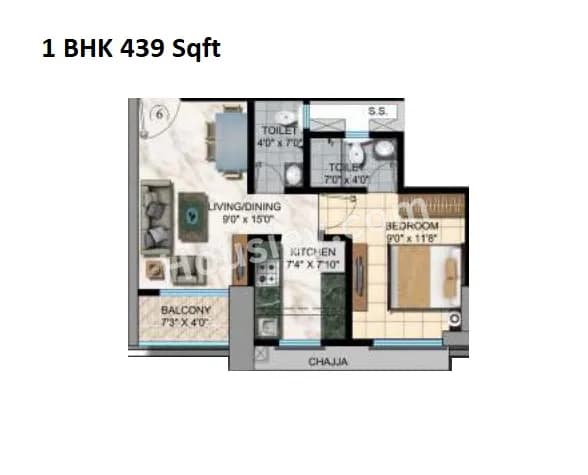 Unit plan - 439 sq.ft.