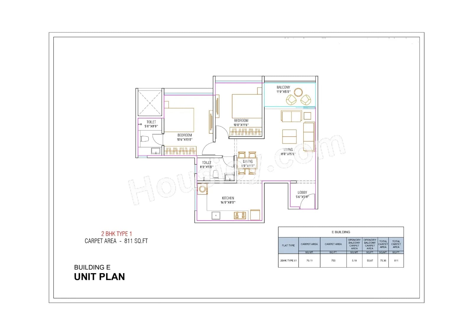 Unit plan - 811 sq.ft.