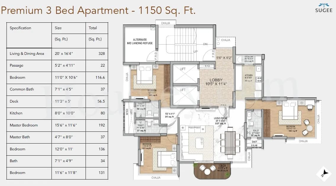 Unit plan - 1150 sq.ft.