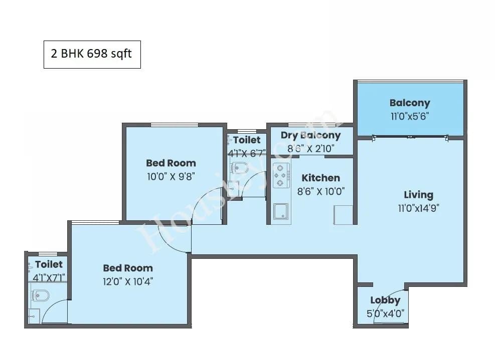 Unit plan - 698 sq.ft.