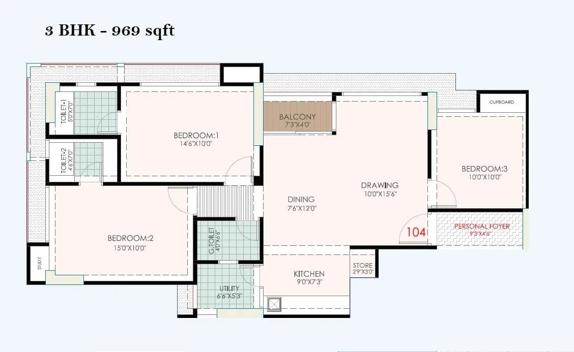 Unit plan - 969 sq.ft.