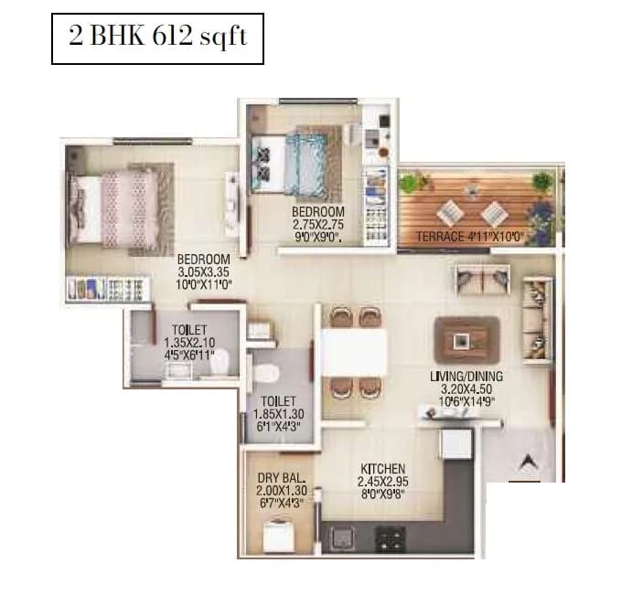 Unit plan - 612 sq.ft.