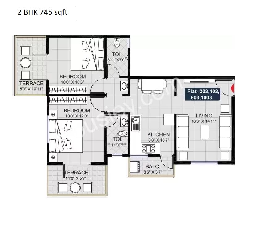 Unit plan - 745 sq.ft.