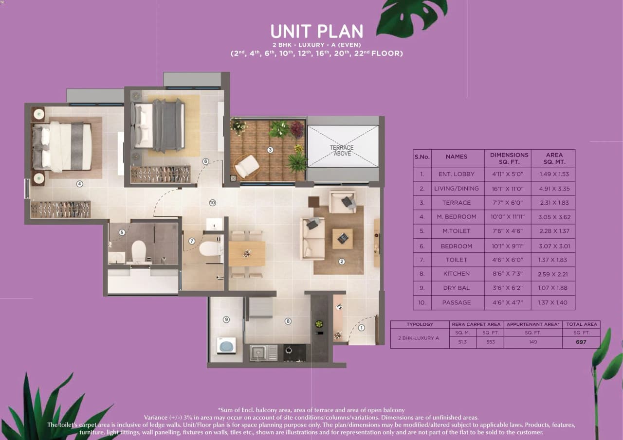 Unit plan - 697 sq.ft.