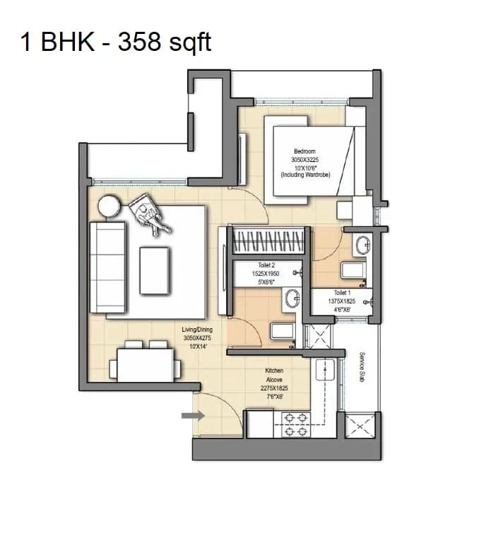 Unit plan - 358 sq.ft.