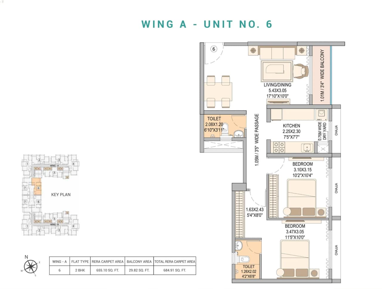 Unit plan - 684 sq.ft.