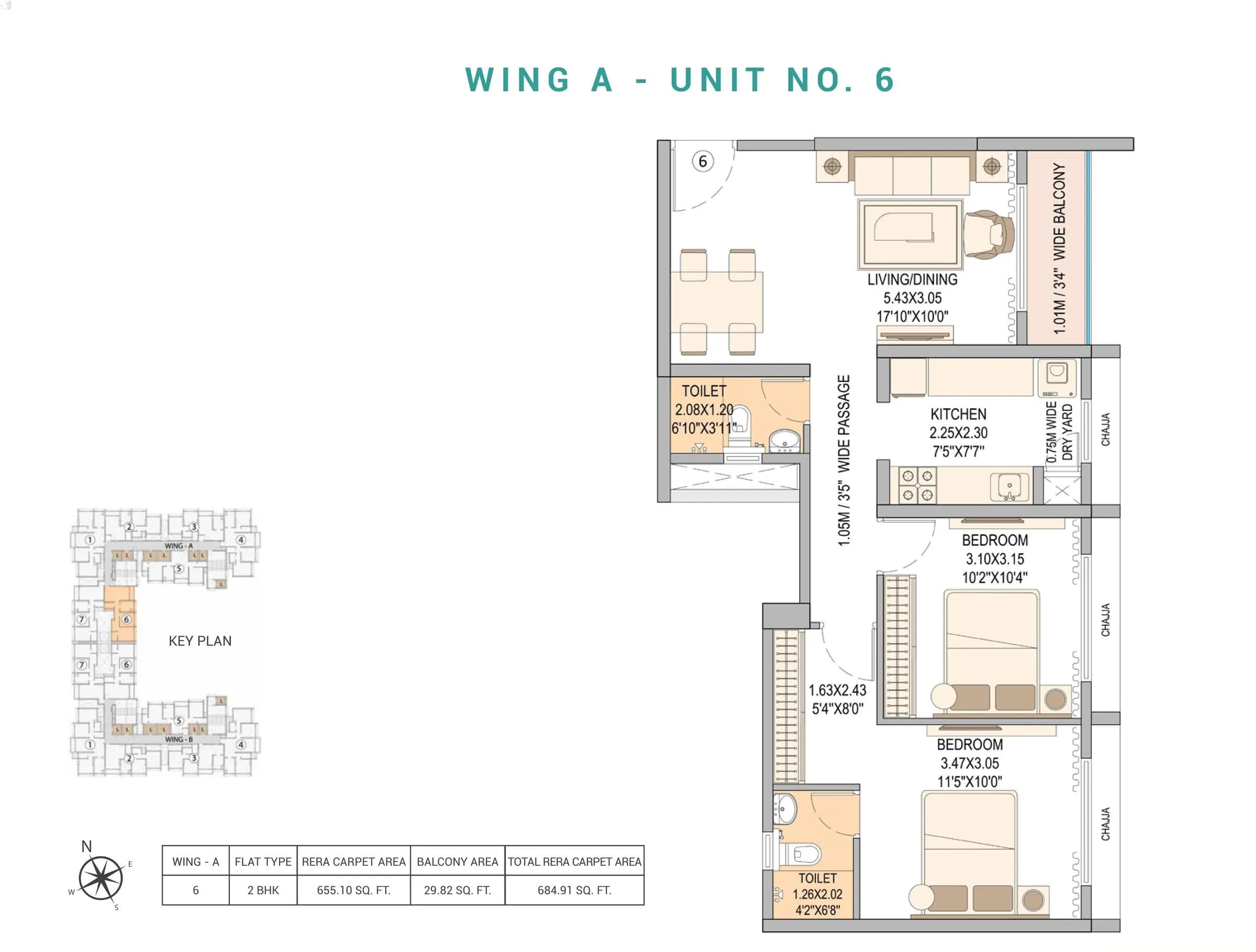 Unit plan - 684 sq.ft.